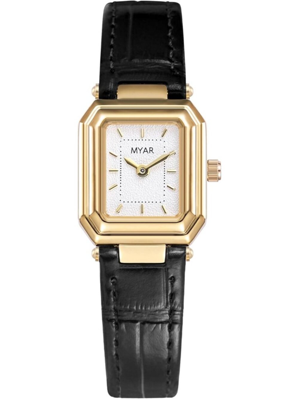 Women's Black White Square Vintage Leather Strap Quartz Elegant Wrist Watch